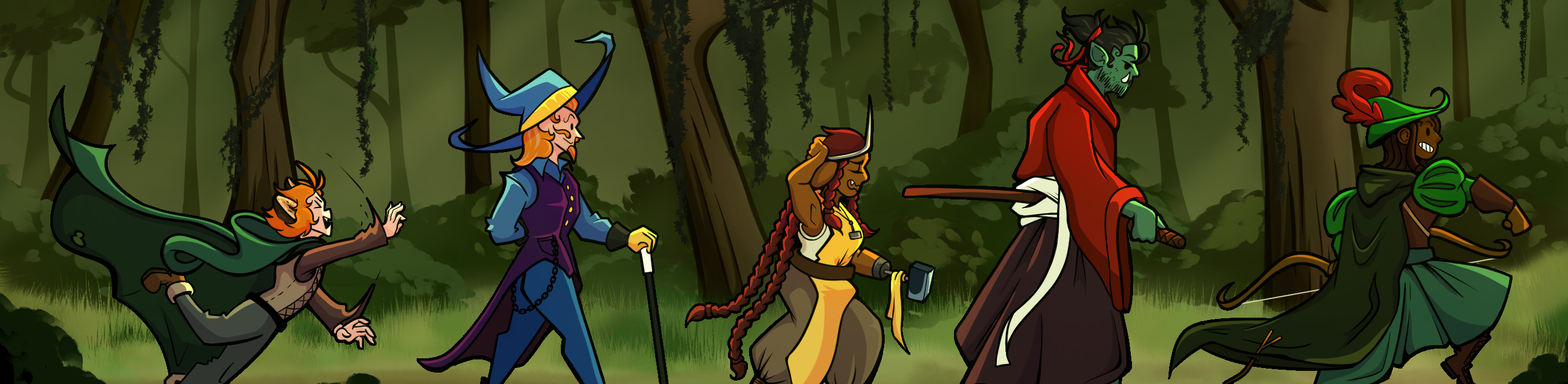 The game's protagonists (the Outlaws) march through the woods
